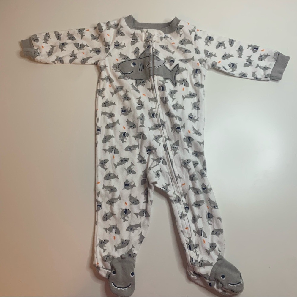 Carter's White and Gray Shark Print Footie